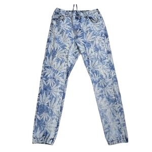 Victorious Jogger Pants Mens XL Jeans Acid Wash Marijuana Leaf Denim Streetwear
